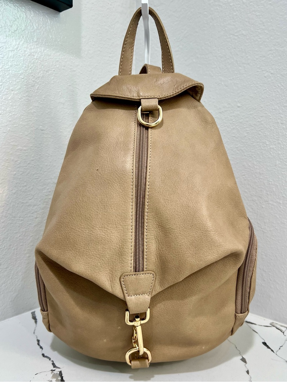 Italian Leather Convertible Backpack Purse Taupe Made in Italy